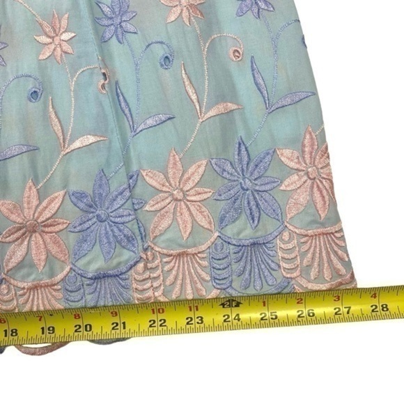 Allover Floral Embroidered Skirt Womens Sz S Light Blue Tiered Hem Maxi Pull-On - Picture 10 of 14
